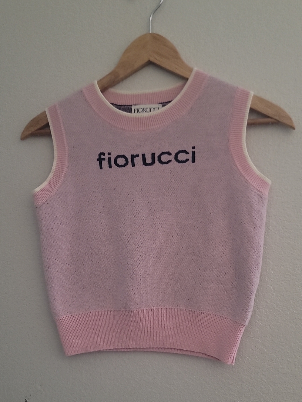 Fiorucci Light Pink Knit Logo Vest with Navy Script